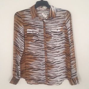 Dani Collection Sheer Zebra Blouse Shirt L NWT